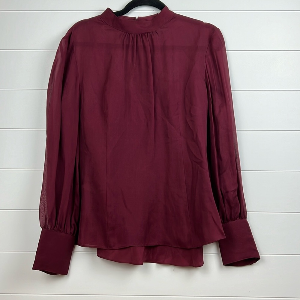 Brooks brothers silk mock neck blouse 2 piece zip back sz 12 sheer dressy office